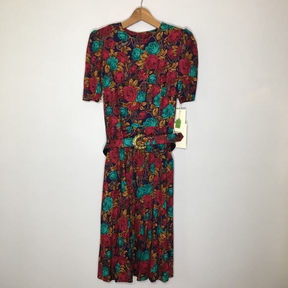 Vintage NWT 90s Dark Cottagecore Floral Dress Belt - Picture 2 of 16